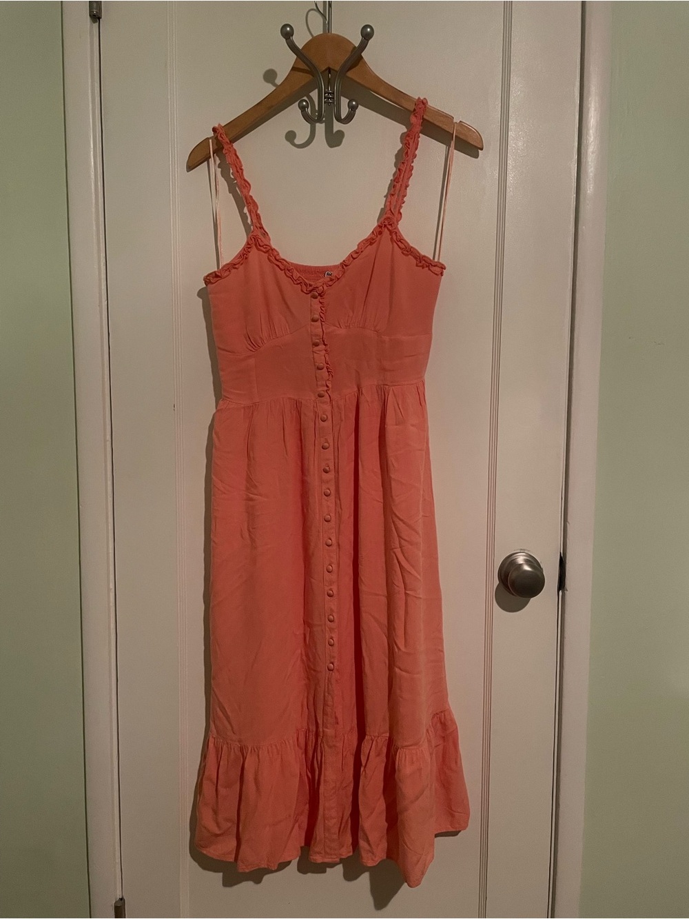 Bila Coral Button-Down Ruffle Strap Midi Dress